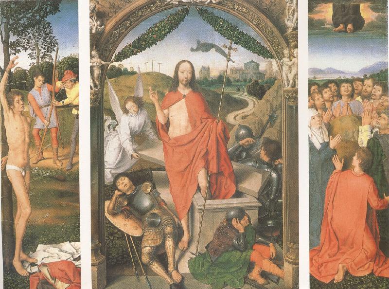 Hans Memling The Resurrection with the Martyrdom of st Sebastian and the Ascension a triptych (mk05) china oil painting image